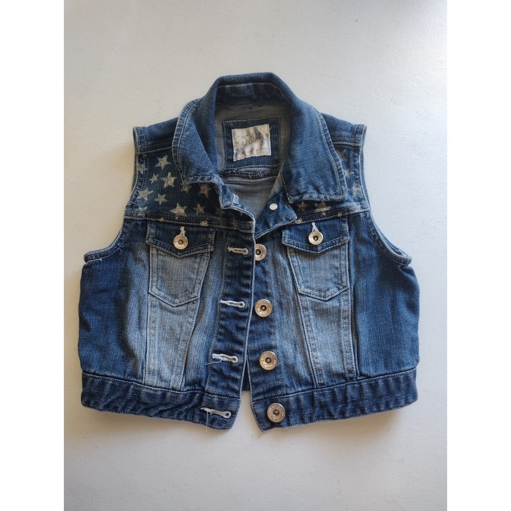 Justice Girls Denim Vest Size 10 Star‎ Embellished Button Front Sleeveless
